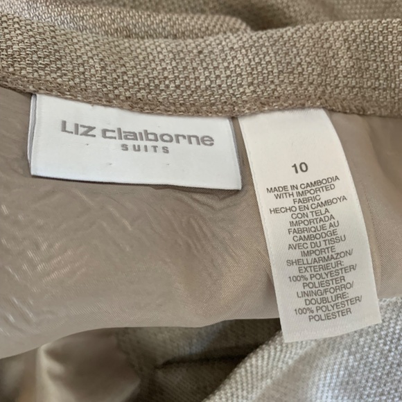 Liz Claiborne suit skirt sz 10 tan creme netural basic pencil pleated slit work - Picture 12 of 16